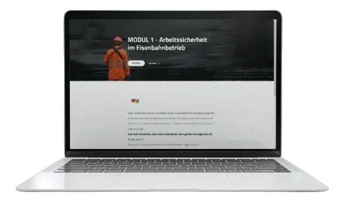 Laptop mit Online-Modul 1 „Arbeitssicherheit im Eisenbahnbetrieb“